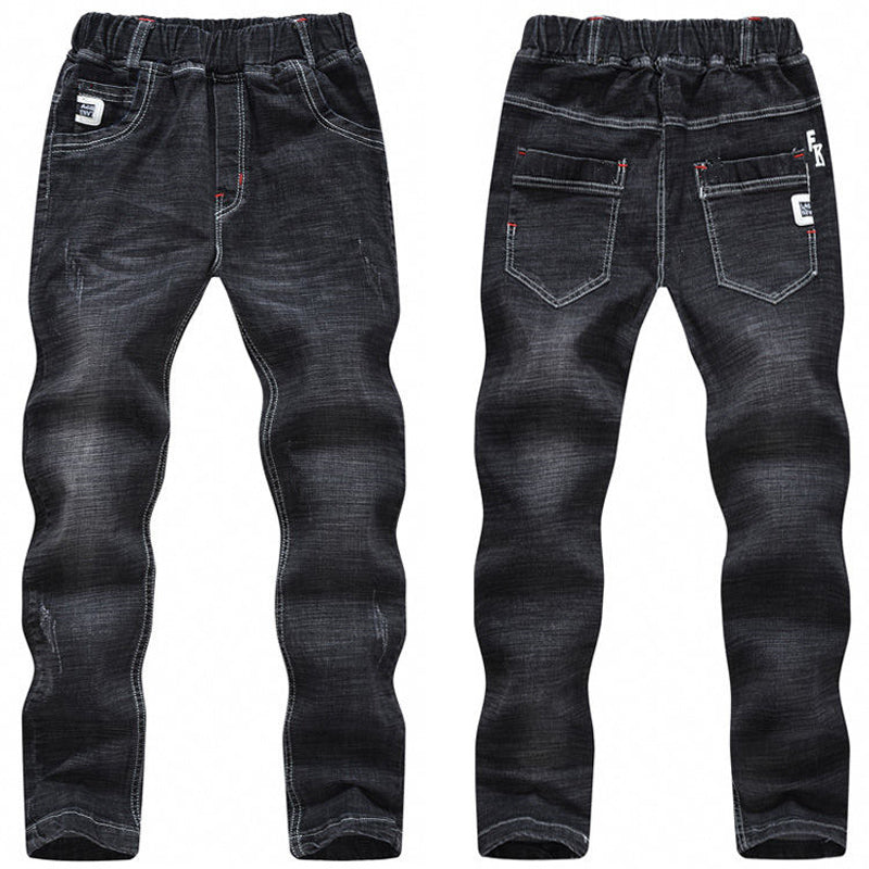 Autumn And Winter Black Slim-Fit And Warm Middle-Aged Children's Trousers